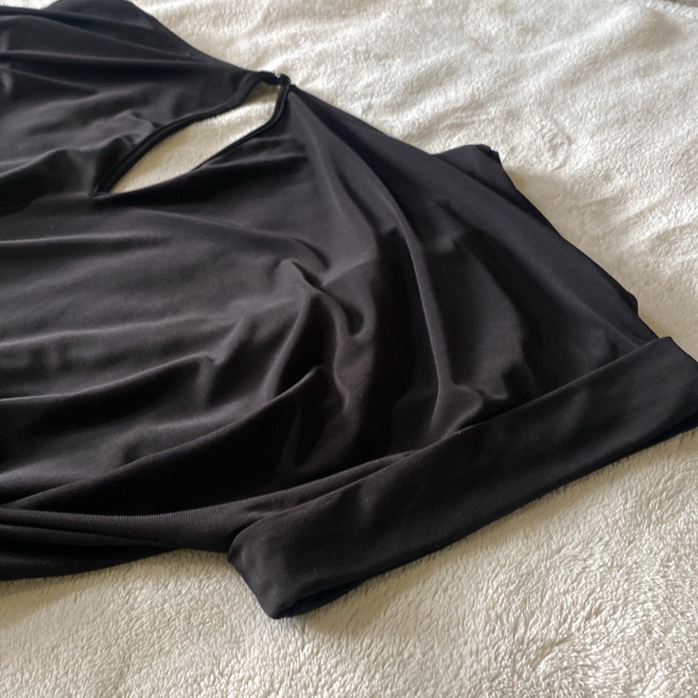 Black Dressy Romper With Pockets And Gold Color Buttons - Picture 7 of 7